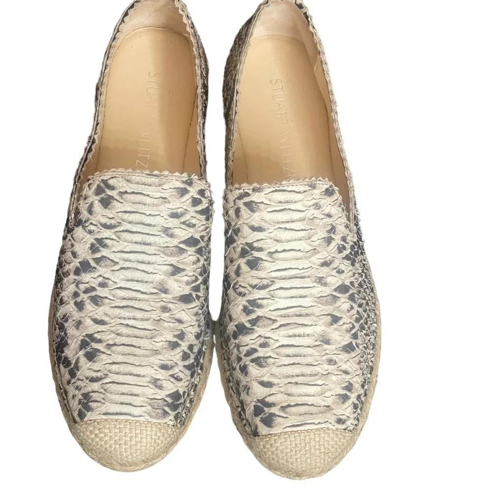 Stuart Weitzman Catalan Snake Print Leather Slip on Espadrille Natural size 5M